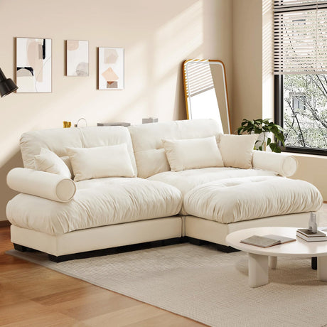 SoarTalent 93.7" Modern Oversized Modular Sectional Sofa 2-Seater Loveseat L-Shaped Cloud Couch with Ottoman,Pillows and Overthick Cushion for Living Room,Home Theater,Apartment,Velvet,Beige SoarTalent