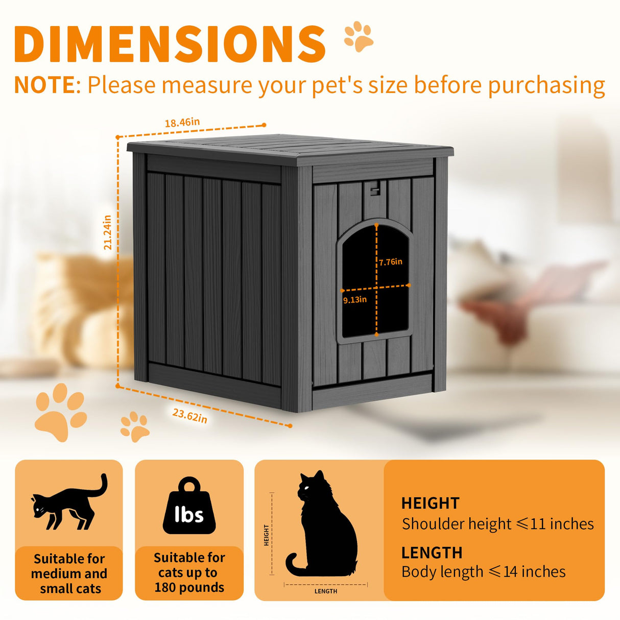 KFY Cat Litter Box Enclosure Multi-Functional Hidden Litter Box Furniture with Raised Floor Easy to Clean Easy Assembly for Living Room Bedroom, Black KFY