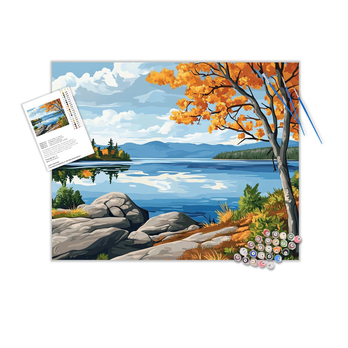 Paint by Numbers Champlain Lake for Adults Unframe, Vermont Lakes Fall Scenery Paint by Number, Mountains Forest Around Lake DIY Oil Painting Acrylic Paints Kits for Home Decor(20×16inch) ARNLRDYA