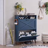 Joaxswe Shoe Storage Cabinet with 2 Flip Drawers, Farmhouse Shoe Organizer for Entryways, Narrow Hidden Rack & Open Storage, Free Standing Closet for Foyers, Hallways, Navy Blue Joaxswe