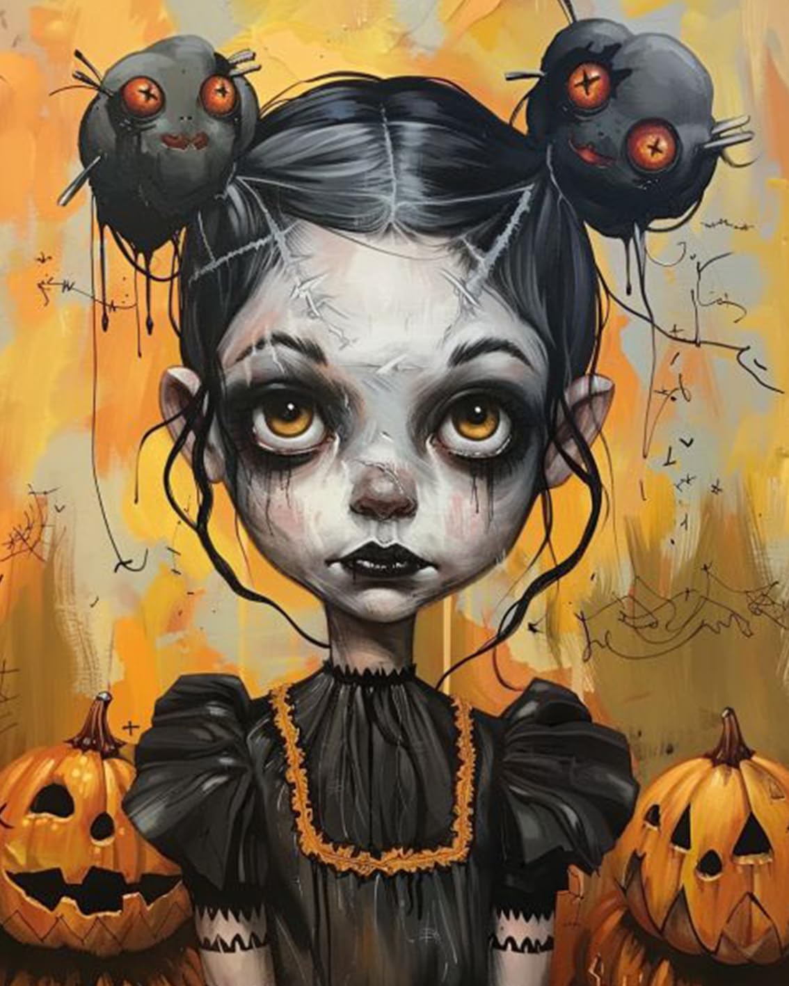 Tucocoo Halloween Pumpkin Strange Girl Paint by Number Cute Weird Girl Portrait DIY Painting on Canvas with Brushes Acrylic Paints Paint by Numbers for Adults and Beginner 16x20 Inch（Without Frame） Tucocoo