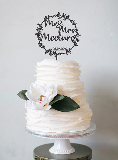 Mr and Mrs Cake Topper for wedding, Last name and date topper, Personalized cake topper, rustic toppers for cake, Wooden Bride & Groom Mr Mrs Heart Customized Wedding topper - WoodArtSupply