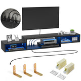 FABATO 59'' Floating TV Stand with LED Light Power Outlet, Floating Shelf for Under TV Wall Mount with Storage Shelf, Media Console Entertainment Center for Living Room, Black FABATO