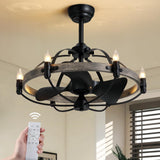 MOOONICHE 27'' Farmhouse Cage Ceiling Fan with Light Remote Control, Ash Brown Rustic Ceiling Fan with Lights,Vintage Chandelier Fan for Kitchen Dining Room Living Room MOOONICHE