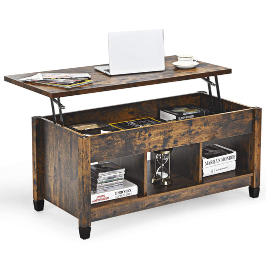 Tangkula Wood Lift Top Modern Coffee Table w/Hidden Compartment and Open Storage Shelf for Living Room Office Reception Room(Rustic Brown) - WoodArtSupply