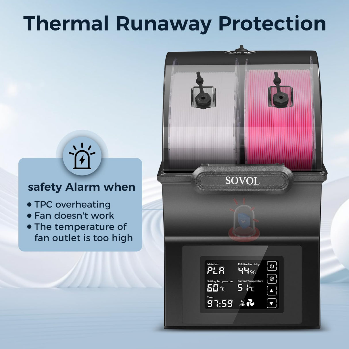 Sovol Filament Dryer, SH02 Dry Box Filament Sealed Storage Box 3D Printer Spool Holder with PTC Heater, Filament Dehydrator with Touch Screen, One Key Set, Compatible with PLA PETG TPU ABS 1.75/2.85mm Sovol
