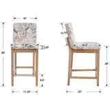 Kmax 26 Inch Bar Stools Set of 2, Farmhouse Upholstered Bar Stools with Back Support Rustic Wooden White Armless Barstools for Bar Club Pub - Linen, Floral Pattern Kmax