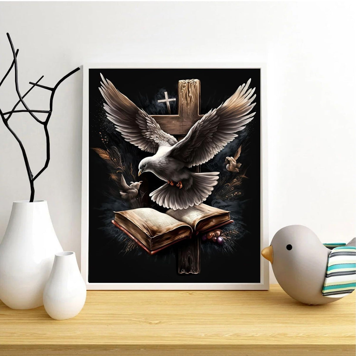 NWQZBYHT Religious Cross 5D Diamond Painting Kits for Adults,Bird Diamond Art Kits for Adults,DIY Round Full Drill Gem Art Kits for Beginner,Diamond Dots Picture Crafts Home Wall Decor 12x16 Inch NWQZBYHT