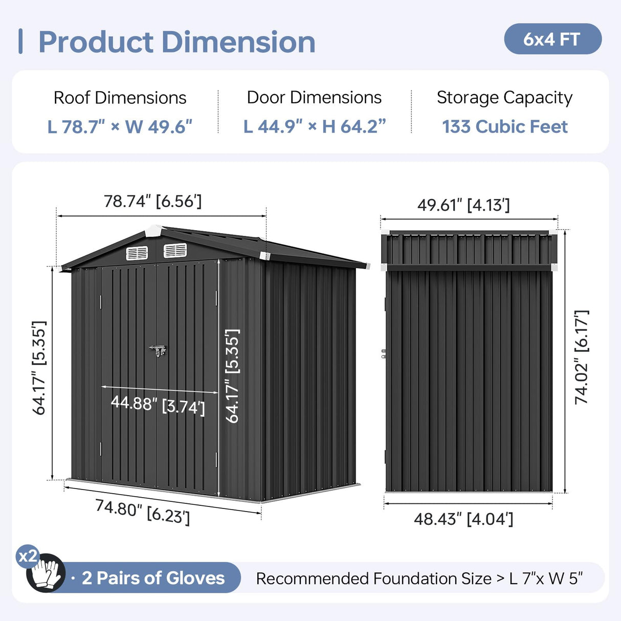 Breezestival 6x4 FT Outdoor Storage Shed, Metal Garden Tool Shed with Sloping Roof & Lockable Door for Patio Lawn Backyard (Black) Breezestival