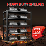 FOGQUEEN 2800LBS Heavy Duty Garage Shelving, 47.2"W Adjustable Garage Storage Shelves, 5 Tier Industrial Utility Shelf Storage Racks, Metal Shlefs for Storage Shelving Units, 47.25"W x 19.7"D x 72"H FogQueen