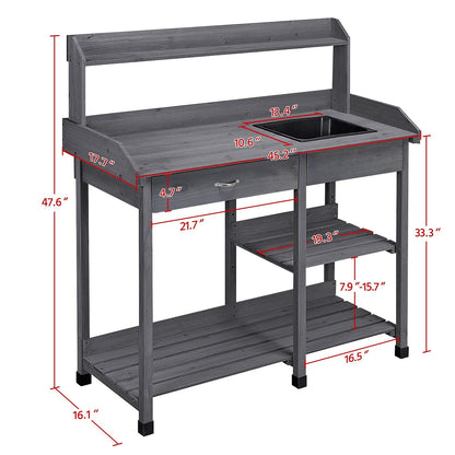 Yaheetech Outdoor Potting Bench Table Potters Benches Garden Workstation for Horticulture with Drawer/Adjustable Shelf Rack/Removable Sink/Hooks/Pads, Gray - WoodArtSupply