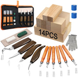KINGBRO 42PCS Wood Carving Kit for Beginners,14 Basswood, Wood Whittling Kits for Beginner and Kids, Wood Carving Tools with Safety Protection. 10pcs Wood Carving Knife with 14pcs Wood Block. KINGBRO
