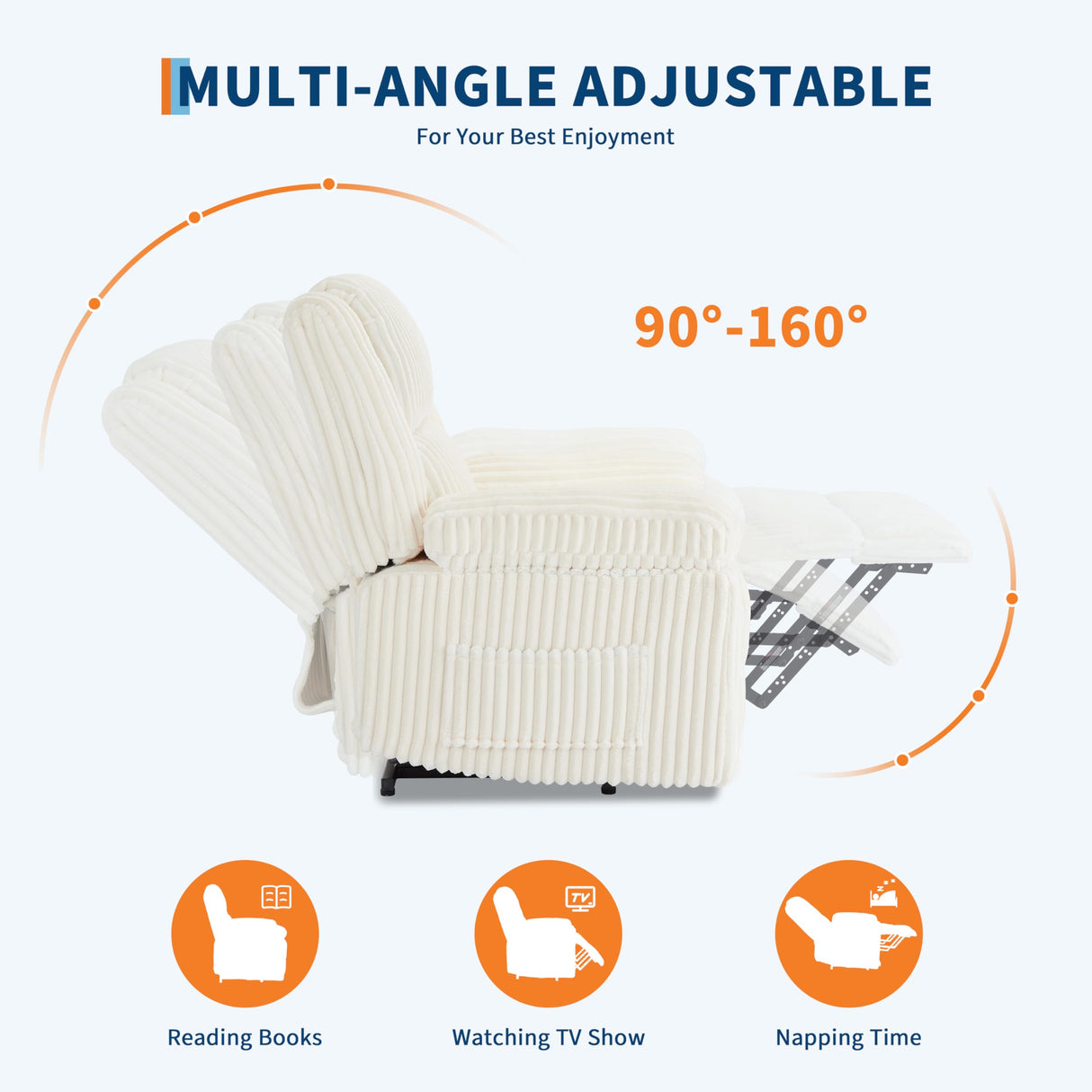 Garvee Corduroy Recliner Chair, Manual Recliner Sofa with Handle, Pillow Top Arms, Thick Padding, Side Pocket, 330Lbs Capacity, Adjustable Recliner for Living Room, Bedroom, Home Theater, White Garvee