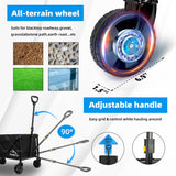 Collapsible Folding Beach Wagon Cart, Utility Large Capacity Cart Foldable Wagon with All Terrain Wheels, Grocery Wagon Cart for Garden Shopping Sports Camping, Black AMNOW