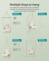 SONGMICS Hanging Chair, Hammock Chair with Large, Thick Cushion, Boho Swing Chair for Bedroom, Patio, Balcony, Garden, Holds up to 264 lb, Accessories Included, Cream White UGDC042M01 SONGMICS