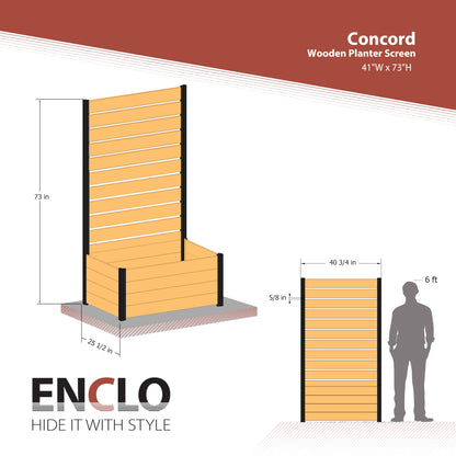 Enclo Privacy Screens 6ft H Outdoor Freestanding 1 Wood Privacy Fence Screen Panel w/Planter Box for Deck, Yard, Pool, & Patio, Raised Cedar Garden Bed for Plants & Flowers, Concord EC18037