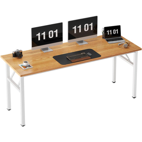 Need Computer Desk Office Desk 62 inches Folding Table with BIFMA Certification Conference Table Workstation,Teak White Need