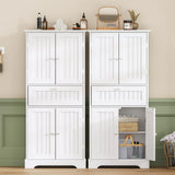 ChooChoo 51" H Tall Bathroom Floor Cabinet, Modern Bathroom Storage Cabinet with Drawer and Adjustable Shelves, Freestanding Kitchen Pantry Cupboard with 4 Doors for Living Room, White ChooChoo