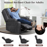Yolsali Recliner Chairs for Adults, Oversize Manual Reclining Chair with 2-Tier Cushions, Dutch Velvet Recliner Chair with Hidden Storage Space, Living Room Recliner Chairs with Cup Holders - Grey Yolsali