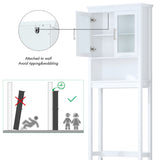 Spirich Over The Toilet Cabinet for Bathroom Storage, Above Toilet Storage Cabinet with Moru Tempered Glass Doors, White Spirich