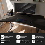 Arozzi Arena Ultrawide Curved Gaming and Office Desk with Full Surface Water Resistant Desk Mat with 3 Custom Monitor Mount Cut Outs and Under The Desk Cable Management Netting - Gunmetal Arozzi