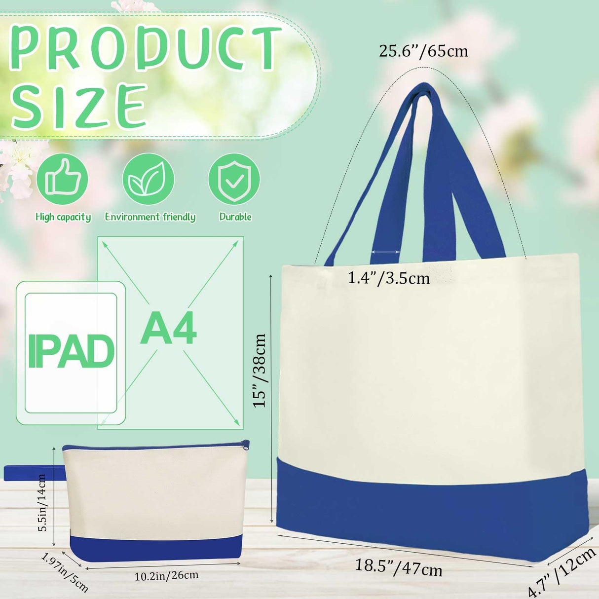 Sanwuta 30 Pcs Canvas Tote Bags Bulk with Zipper Cosmetic Bags 18.5 Cotton Canvas Bag with Handles Reusable Shopping Bags(Colorful) Sanwuta