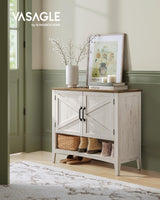 VASAGLE Shoe Cabinet, 3-Tier Shoe Storage Organizer, Farmhouse Freestanding Cabinet with Height-Adjustable Shelf, 13.8 x 31.5 x 27.6 Inches, Entryway, Rustic White ULBC038W01 VASAGLE