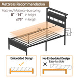 Furnulem Twin Bed Frames with Charging Station and LED Lights, Twin Size Platform Bed with Metal Slats, Wood Headboard with 2-Tier Storage Shelves, No Box Spring Needed, Black Oak Furnulem