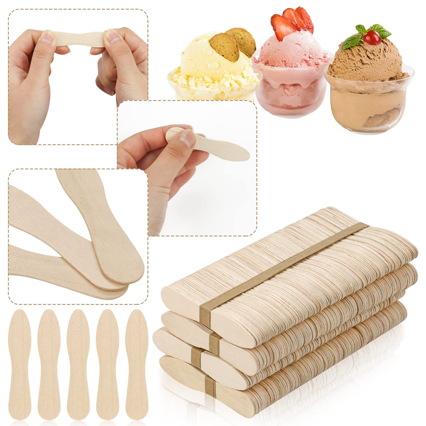 CZWESTC 400 Pcs Wooden Ice Cream Spoons, Mini Disposable Tasting Spoons Wooden, Small Dessert Spoons, Mini Spoons for Crafts, Tasting, Sampling (3 Inch)