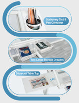 Hand Adjustable Height Drafting Table Artist Drawing Table Multifunctional Art Craft Artists Desk Tilting Glass Tabletop Glass Topped Art Desk Work Station With Stool and Chair for Home Office White CuisinSmart