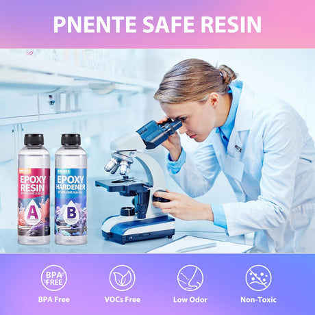 16OZ Epoxy Resin Kit, Crystal Clear Epoxy Resin, No Yellowing No Bubble Self Leveling Coating Casting Resin for Table Tops, Art Crafts, Jewelry, Molds, DIY Projects 1:1 Ratio(8OZ x 2) Pnente