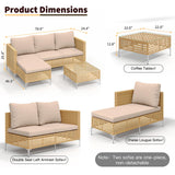 Ophelian 3 Piece Outdoor Furniture Set, Apartment Patio Sectional Furniture, Patio Chaise Sofa Sets with All Weather Manual Rattan, Perfect for Balcony, Porch, Lawn, Backyard (Yellow/Beige) Ophelian