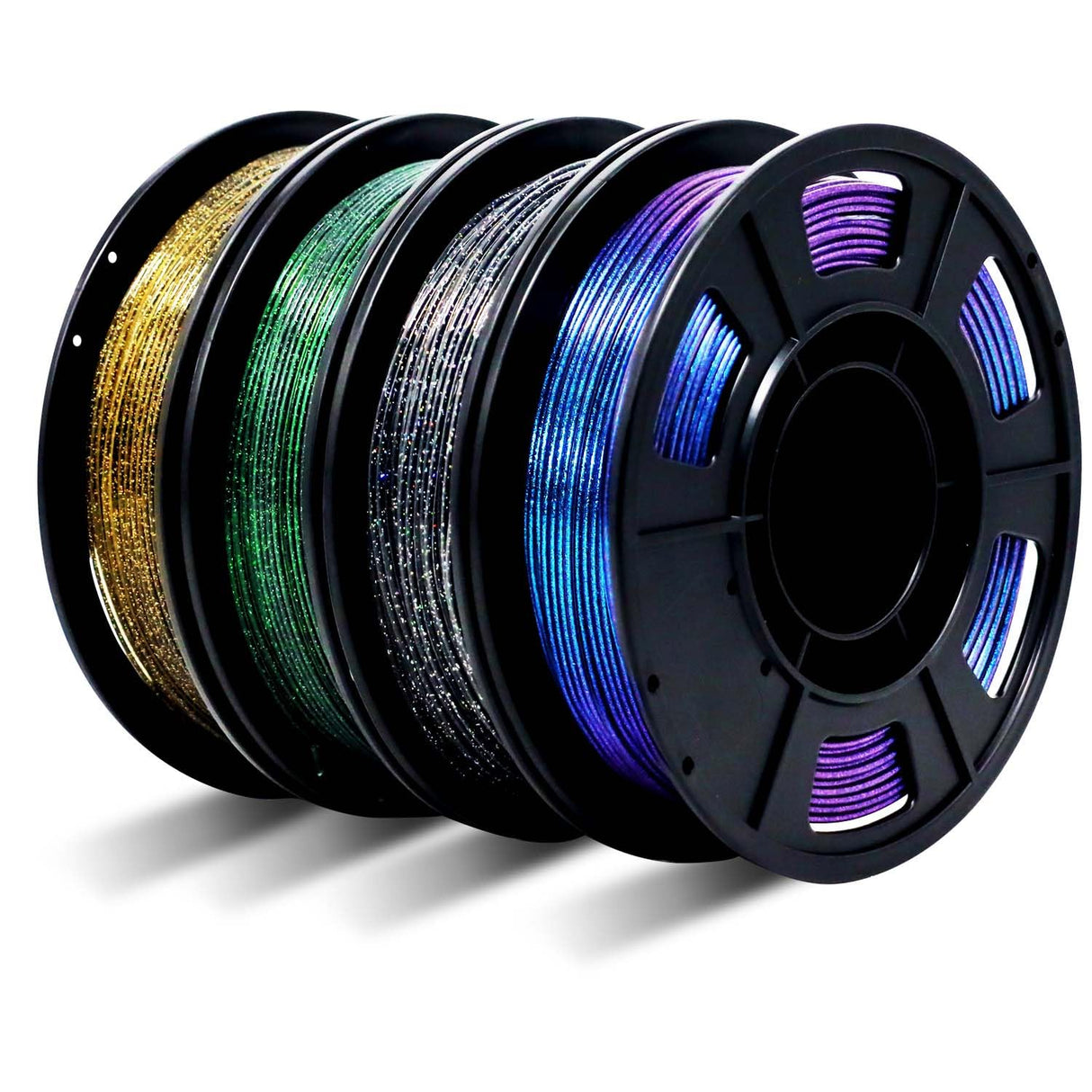 RepRapper PLA Filament, Multicolor Glitter 250g*4 Sample Pack, Shiny Galaxy PLA1.75MM for 3D Printer, Glow in The Dark Sparkle Laser Series 3D Printer Filament, 250g*4 Pack RepRapper