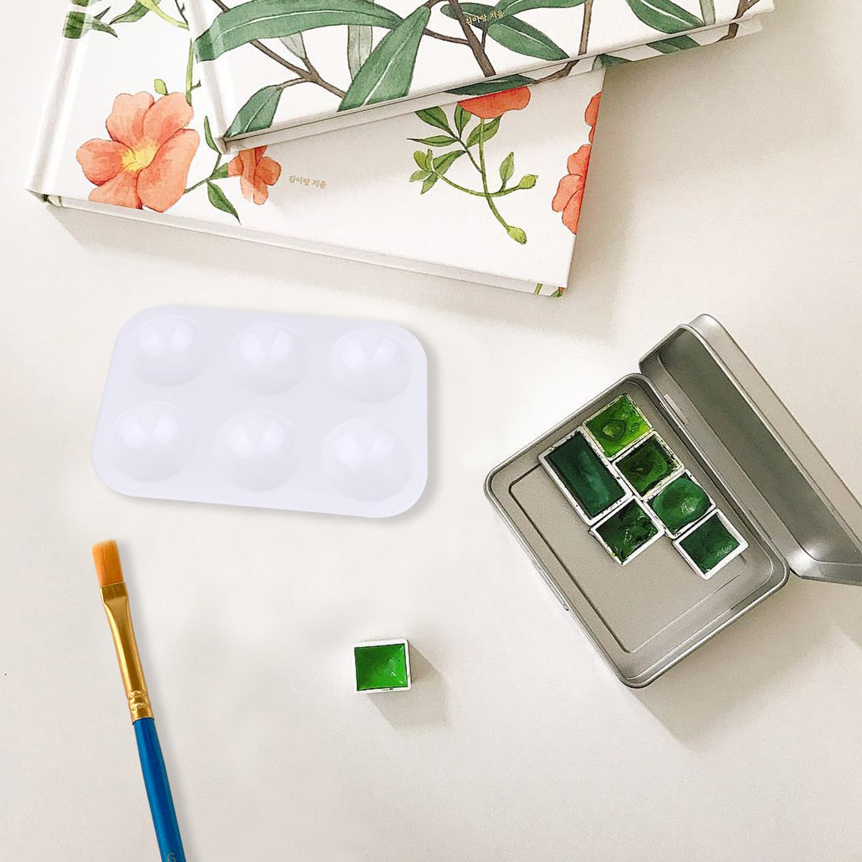 LNAUJS 1 Pack Paint Tray Palette, White, 6 Well Rectangular Plastic Palette for Oil, Watercolor Paint LNAUJS