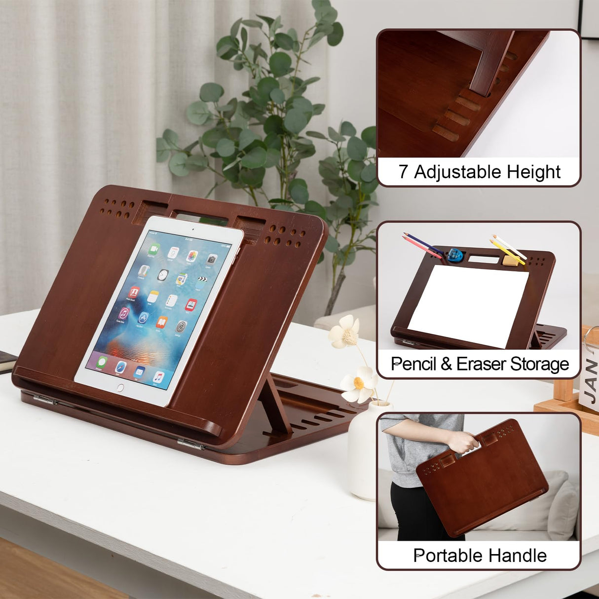 StrongTek Portable Easel for Painting, Adjustable Painting Easel with 7 Positions, Bamboo Tabletop Easel with Handles for Adults, Use as Drawing Board, Painting Easel, Lap Desk, Book Stand for Reading StrongTek