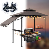 Burbell 5 x 11'grill Gazebo with Extra Shadow with 33ft Outdoor String Lights, Outdoor BBQ Grill Canopy with Extra Side Awnings and LED Lights with 40 Bulbs Waterproof for Patio Party Backyard (Brown) Burbell