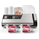 Mesliese Vacuum Sealer Machine, 95kPa 140W One Hand Operation Food Sealer, Double Seal Strip with Build-in Cutter & Countdown Display, 2 Bag Rolls, 5PCS Pre-cut Bags, PULSE & Marinate Enabled Mesliese