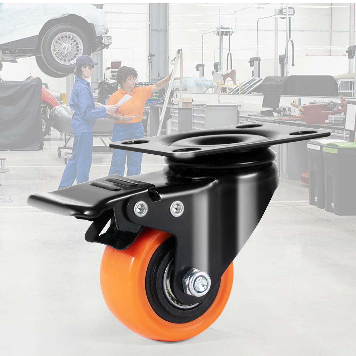VEVOR Caster Wheels, 2-inch Swivel Plate Casters, Set of 4, with Security Dual Locking No Noise PVC Wheels, Heavy Duty 150 lbs Load Capacity Per Caster, Non-Marking Wheels for Cart Furniture Workbench VEVOR