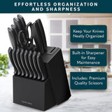 Home Hero Kitchen Knife Set with Sharpener - High Carbon Stainless Steel Knife Block Set with Ergonomic Handles (16 Pcs - Black) Home Hero
