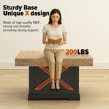 Lareth Coffee Table 31.5 in Rustic Center Table with X Design Wooden Pedestal for Living Room, Dark Oak Square Home Office Sofa Side Table for Small Space, Easy Assembly, Space-Saving Lareth