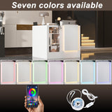 TAMUNE L-Shape Reception Desk with Lights, Front Counter Table with Glass Shelves, Reception Room Table, Counter Desk for Retail Checkout, Lobby Salon Store, White, 39.4”D x 47.2”W x 40.6”H TAMUNE