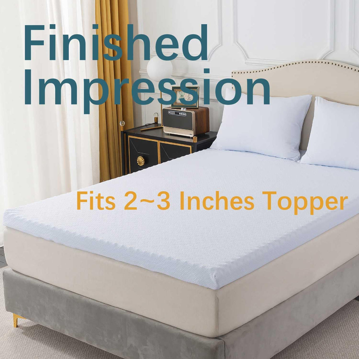 WhatsBedding Mattress Topper Cover (Only Cover),2-3 Inch Zippered Mattress Topper Protector, Ultra-Soft, Breathable, Removable with Straps, CertiPUR-US Certified WhatsBedding