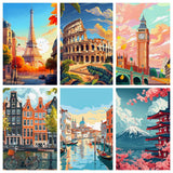 Tiwabb 6Packs Landscape Paint by Numbers Kit for Adults Beginner,Famous Buildings Easy Adult Paint by Number Kits on Canvas DIY Painting for Beginners Art by Numbers Home Wall Decor 10x12 Inch Tiwabb