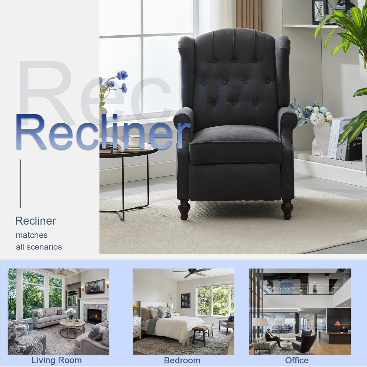 SAMERY Wingback Recliner Chair with Massage and Heat, Push Back Recliner Accent Chair, Modern Tufted Reclining Lounge Single Small Recliner Chair Set of 2 for Small Spaces, Living Room, Office SAMERY