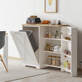 DWVO 13 Gallon Tilt Out Trash Bin Cabinet with Outlet Adjustable Shelves, Kitchen Pantry Storage Cabinet with Garbage Bin Tilt Out Laundry Hamper for Kitchen, 39.4” W x 14” D x 36.8” H Off White DWVO