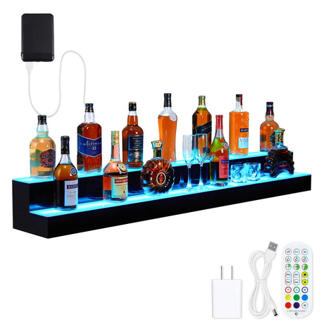 LED Lighted Liquor Bottle Display, 2 Tiers 60 Inches LED Bar Shelves with Remote & App Control, 16 Colors, 4 Modes, Bottle Stand Multi-Color Lighting Modes for Bars Acekool