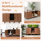 PETSITE Cat Litter Box Enclosure Furniture for 2 Cats, Large Litter Box Cabinet with Scratching Board, and Adjustable Foot Pads, Indoor Cat House TV Stand Side Table, Double Hidden Litter Box PETSITE