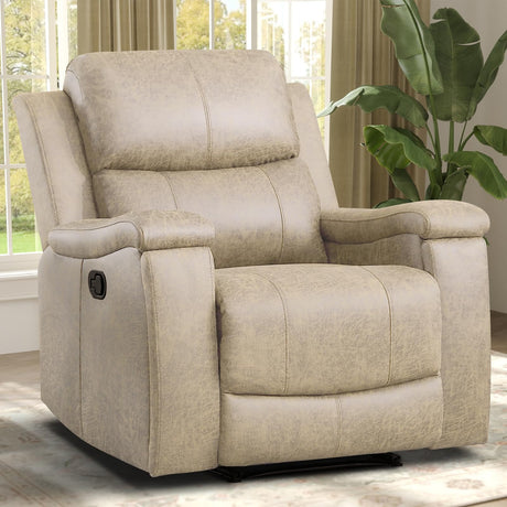 IOMOR Leather Recliner Chair, Manual Recliner Chair for Adults with Overstuffed Arms and Back, Single Sofa Recliner with Cup Holders for Living Room (1, Beige) IOMOR