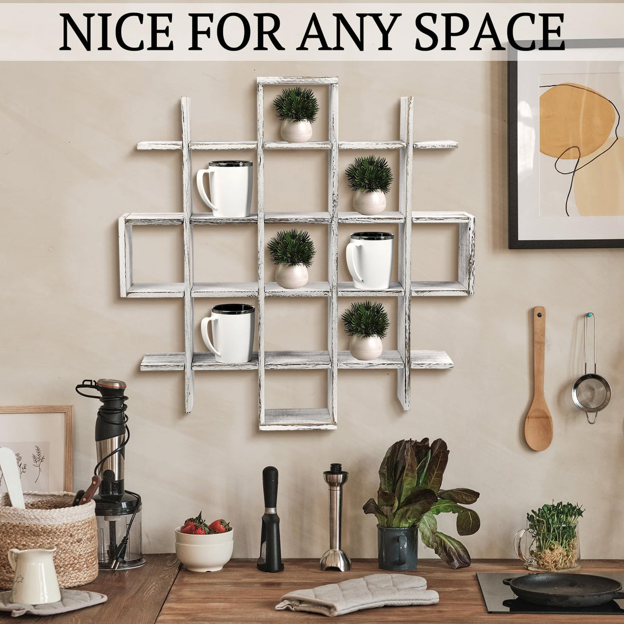 Suzile Oversize Coffee Mug Display Rack Wooden Display Shelves Rustic Wooden Floating Curio Shelf Travel Wall Mounted Coffee Mug Rack Holder Shadow Box Shelf (5.1x5.1x3in,Farmhouse White) Suzile