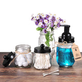 SheeChung Small Mason Jar, Glass Qtip Holder, Apothecary Jars with Lids, Bathroom Organizers and Storage, Bathroom Canister for Q-tips, Cottons, Floss, Balls, Cotton Swabs, Farmhouse Decor-Black SheeChung